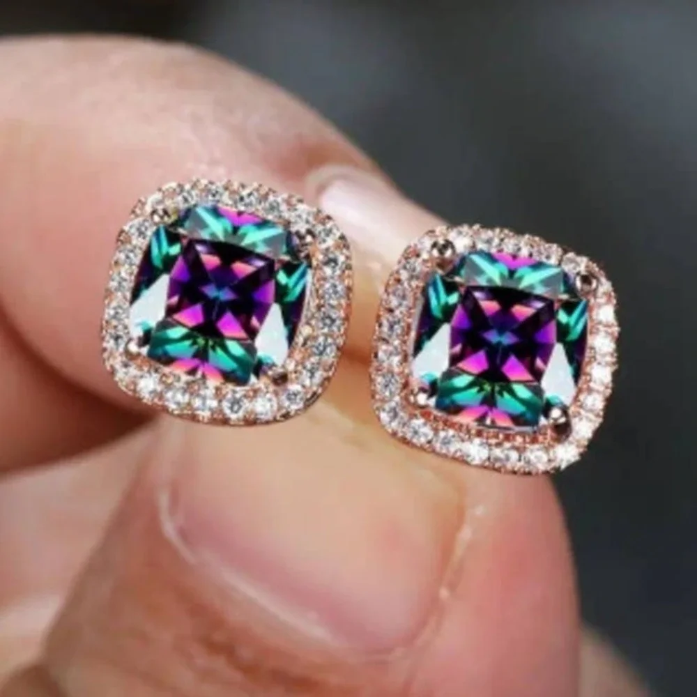 18k‎ Gold Plated Copper Earrings Multicolor Ear Studs